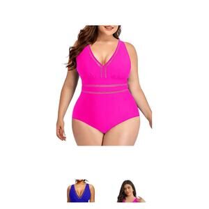 New $185 Swimsuits for All Women Plus 2X 26W One Piece Colorful Pink Resort